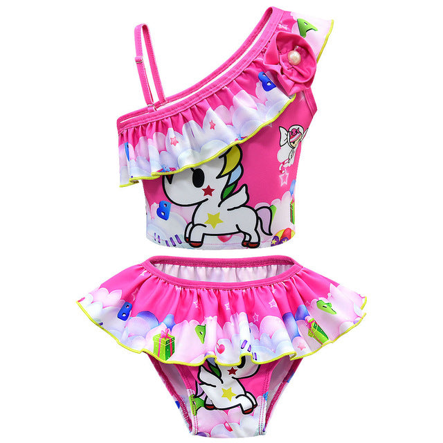 Kids Swimwear Unicorn Swimsuit for Girls Cartoon Bathing Suit Summer Beach Wear 2-10 Years Children's Ruffle Two-Piece Suits