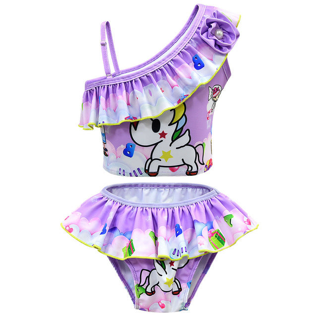 Kids Swimwear Unicorn Swimsuit for Girls Cartoon Bathing Suit Summer Beach Wear 2-10 Years Children's Ruffle Two-Piece Suits