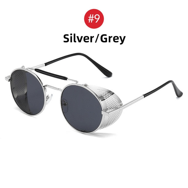 VIVIBEE Steampunk Sunglasses Men 2020 Trending Gothic Round Alloy Red Punk Goggles Retro Party Sun Glasses