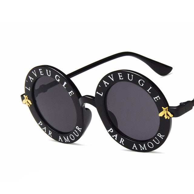 HAPTRON Retro letter Round Sunglasses Men Women Brand Black White Shades Sun Glasses UV400 oculos Transparent pink goggles