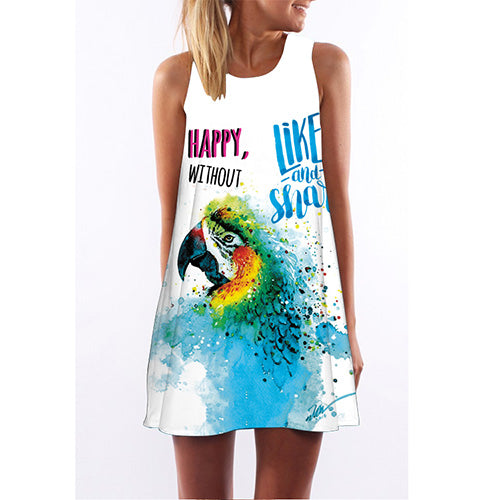 BHflutter Short Beach Dress Women 2018 New Style Digital Print Casual Bohomian Dress Sleeveless Round neck Chiffon Summer Dress