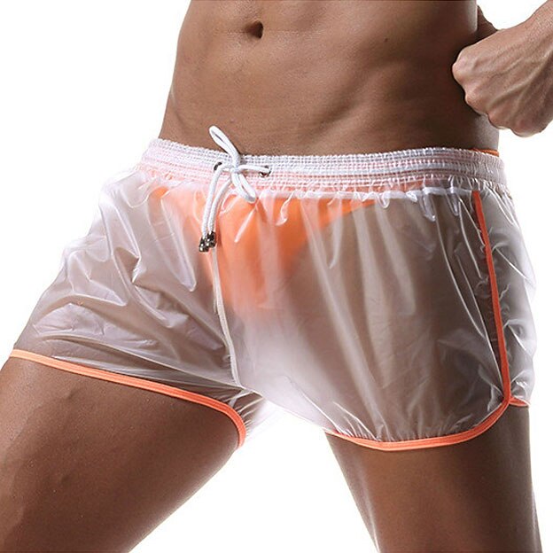 Summer Swimwear Sexy Men Transparent Shorts Beach Trunks Male See Through Board Shorts Waterproof Boxers Underwear (no brief)