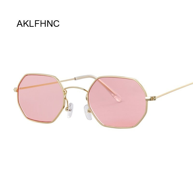 Metal Frame Square Sunglasses Small-frame Vintage Sun Glasses Female Ocean Blue Pink Clear Sunglass For Women Retro Eyeglasses