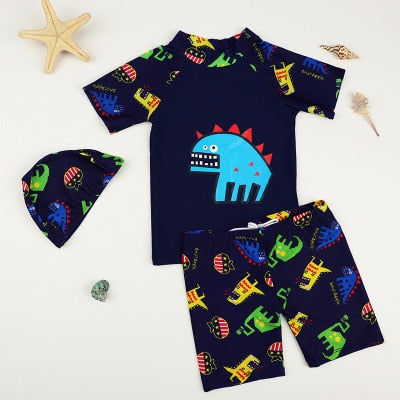 New Cute Boys Swimsuit 3 Pieces Suits Shark Print With Swim Cap Kids Swimwear Bathing Suit Beach Wear For 1-12 Years Old S75801