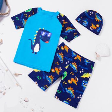 New Cute Boys Swimsuit 3 Pieces Suits Shark Print With Swim Cap Kids Swimwear Bathing Suit Beach Wear For 1-12 Years Old S75801