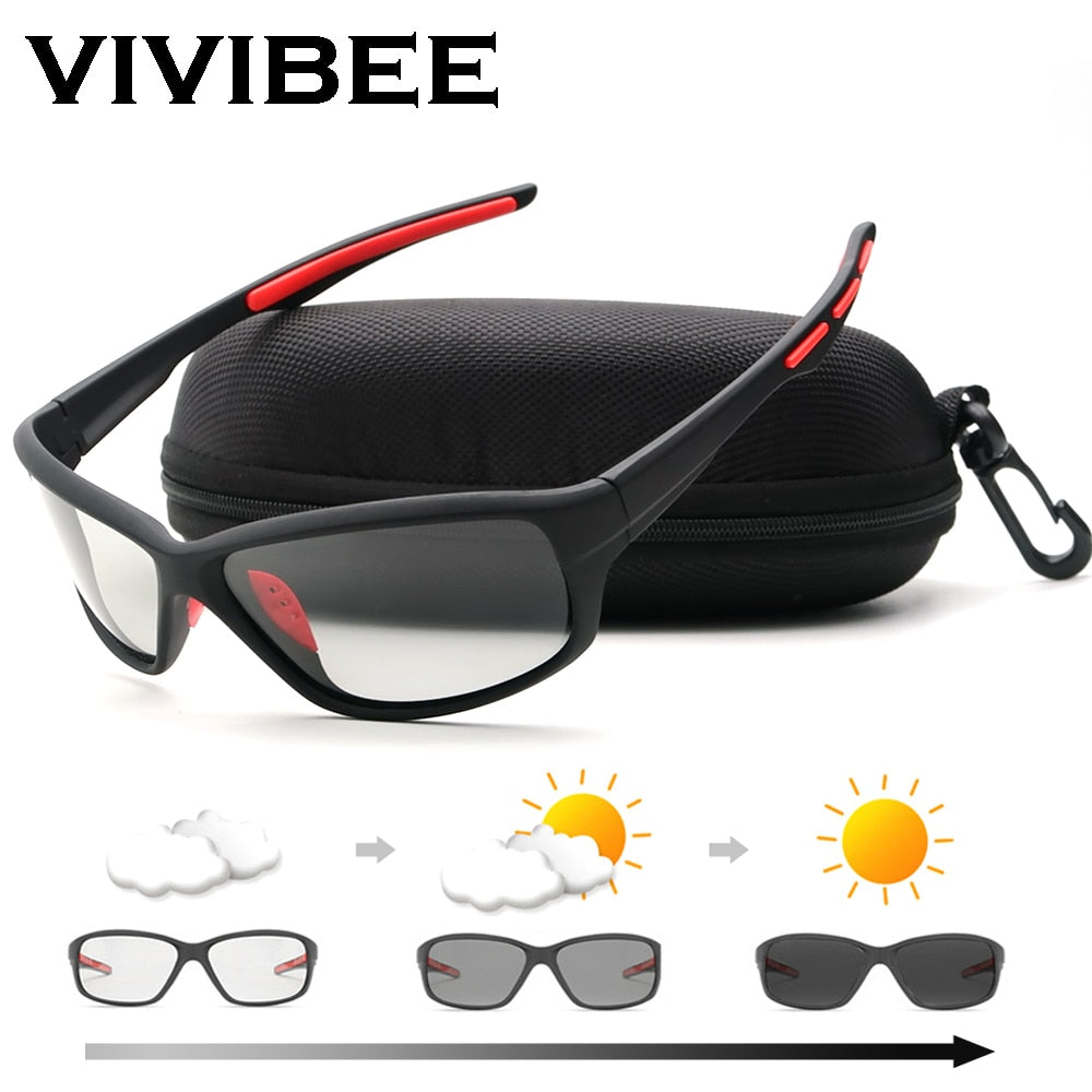 VIVIBEE 2019 Men Photochromic Sunglasses Polarized Golf Women Cycle Color Changing Black Sun Glasses Outdoor Sports Goggle