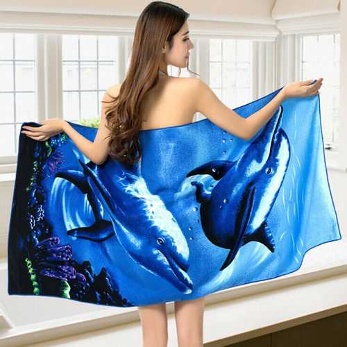 70x150cm Blue Dolphin Penguin Print Absorbent Microfiber Beach Towels Quick Dry Bath Towel