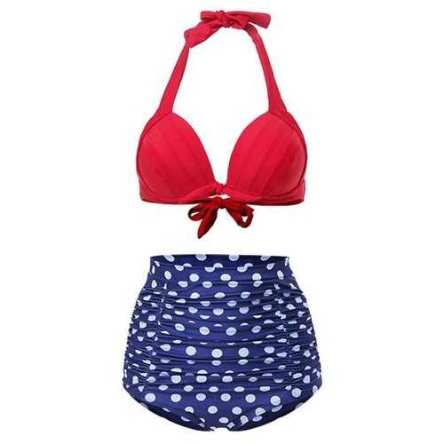 Women High Waist Retro Tankini Polka Dot Vintage Swimwear