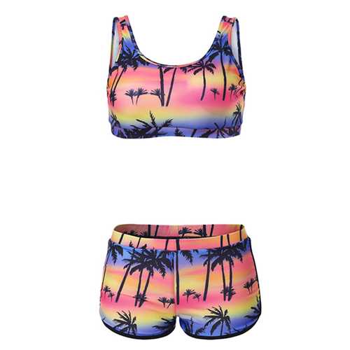 Sexy Hot Floral Quiet Sunset Print Swimwear Bikini Sets