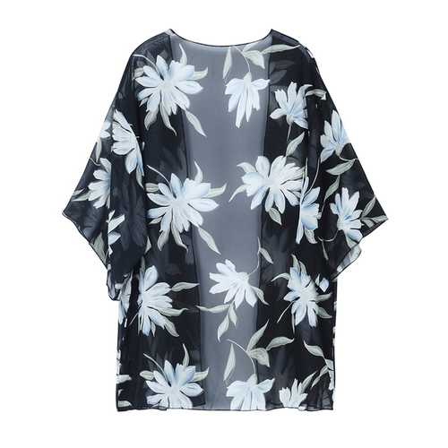 Women Floral Print Summer Blouses Chiffon Kimono Beach Cover Up