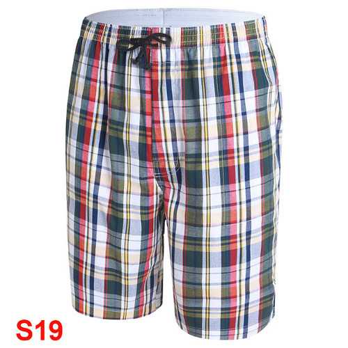 Summer Mens Casual Plaid Beach Pants Cotton Sport Swimming Trunks