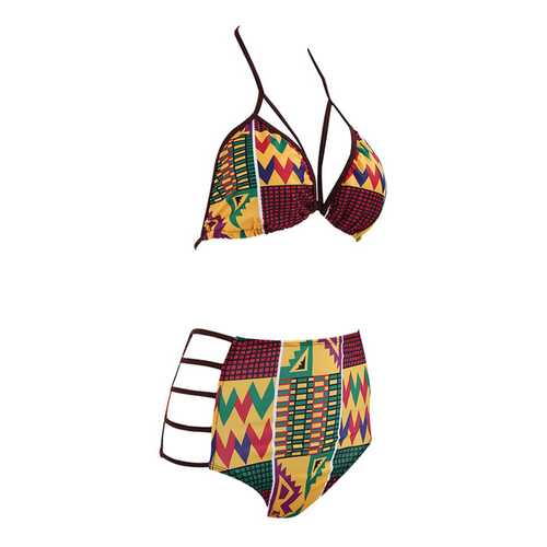 Sexy Stretchy High Rise Halter Geometric Patchwork Bikini Sets Swimsuit For Women