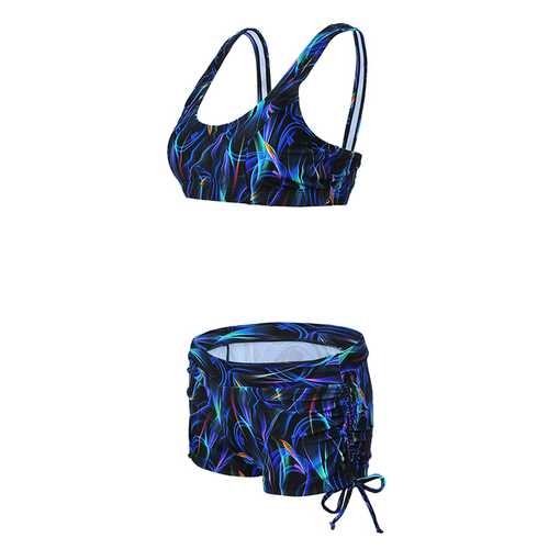 Women Sexy Printed Solid Color Tankinis Pullover Vest Elastic Swimwear Sets