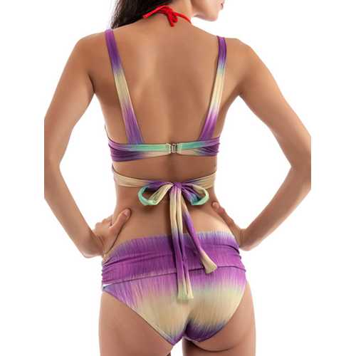 Sexy Geometric Leopard Gradients Printed Bikini Front Cross Belts Wireless Swimwear