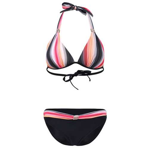 Women Sexy Plus Size Halter Rainbow Striped Underwire Bikini Low Waist Panties Swimsuit