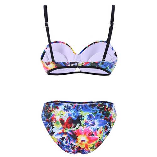 Sexy Women Show-Off Printed Bikini Key Hole Front Hollow Out Swimwear Sets