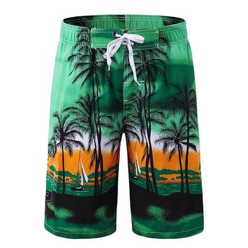 Mens Coconut Tree Printing Board Shorts Swimming Beach Casual Polyester Shorts