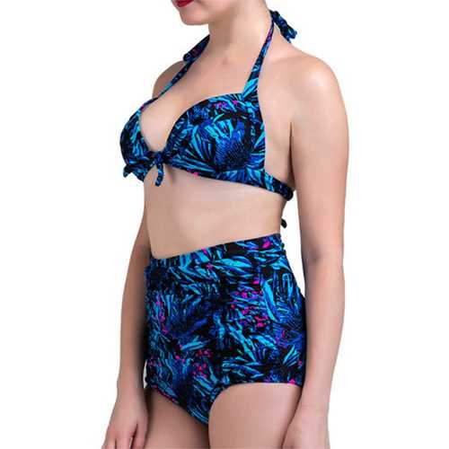 Women Sexy Plus Size Printing Bikini Bow-knot Backless Bathing Suit Tankinis