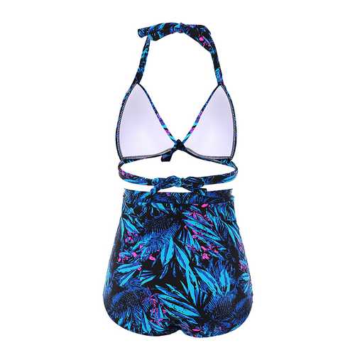 Women Sexy Plus Size Printing Bikini Bow-knot Backless Bathing Suit Tankinis