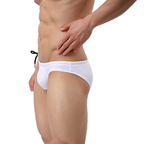 Super Sexy Briefs Solid Color Low Waist Breathable Bikini Trunks for Men