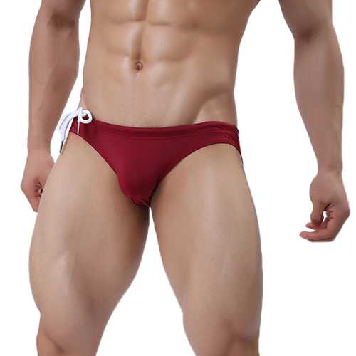 Super Sexy Briefs Solid Color Low Waist Breathable Bikini Trunks for Men