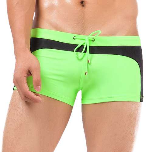 Mens Contrast Color Spa Beach Swimwear Casual Boxers Low Waist Trunks