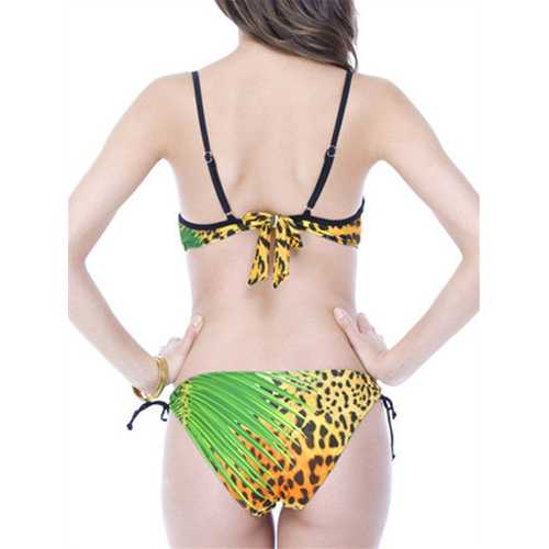 Sexy Paillette Waist Hollow Out Backless Peacock Leopard Printed One Piece Monokini