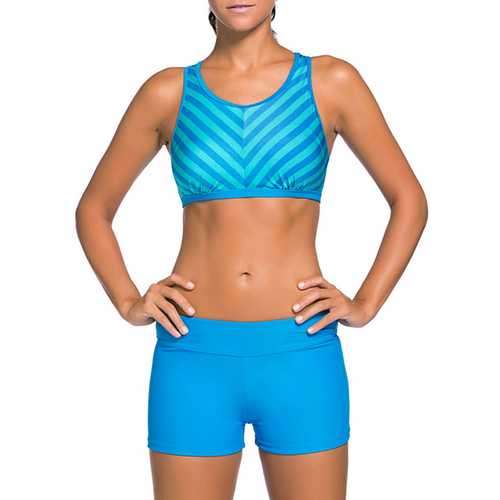 Striped Board Shorts Sports Racerback Tankini Beachwear