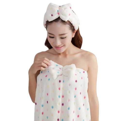 Honana BX-388 Flannel Strapless Soft Bath Towel Bathrobe Women SPA Bath Towel Set With Hair Band