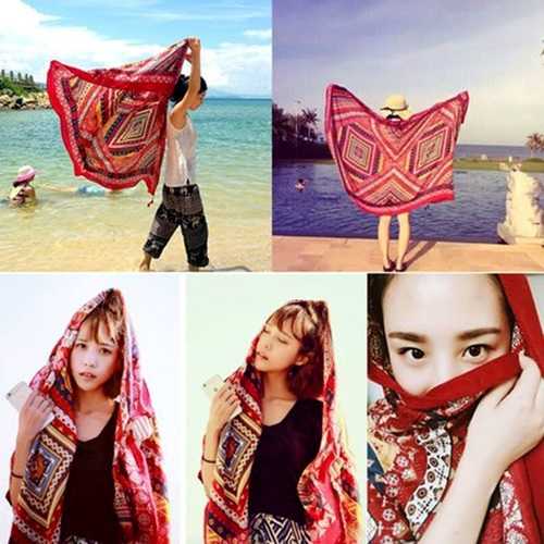 Honana WX-18 100x180cm Bohemian Linen Beach Mat National Style Woman Scarf Bed Sheet Tapestry