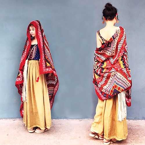 Honana WX-18 100x180cm Bohemian Linen Beach Mat National Style Woman Scarf Bed Sheet Tapestry