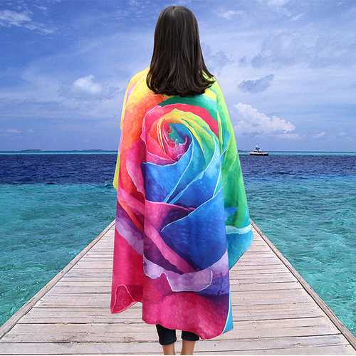 Honana WX-89 147cm 3D Simulation Rose Beach Mat Romantic Women Shawl Scarf Bed Sheet Tablecloth Home Tapestry