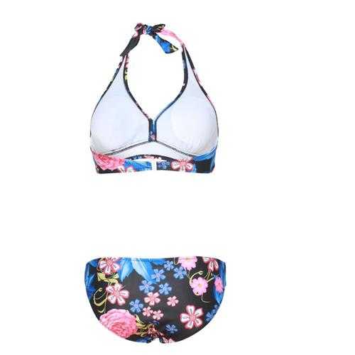 Women Sexy Swimsuit Triangular Tie Hanging Neck Flower Printing Bikini Set