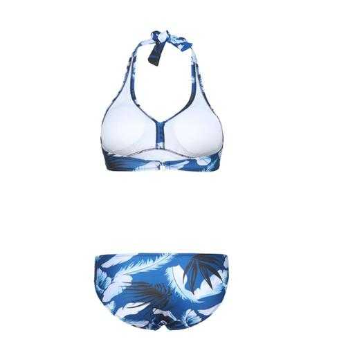 Women Sexy Swimsuit Triangular Tie Hanging Neck Flower Printing Bikini Set