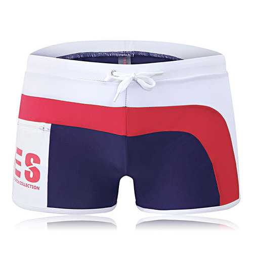 Stitching Printing Front Zipper Pocket Quick Drying Beach Shorts Swim Trunks for Men