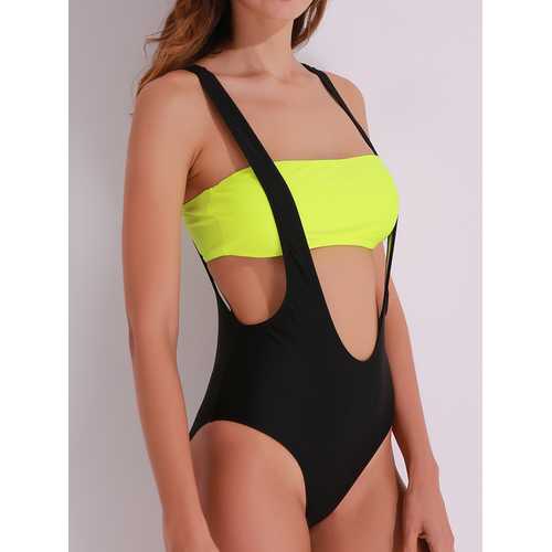 Sexy Hollow Out Wireless Bathing Suits One Piece  Swimwear