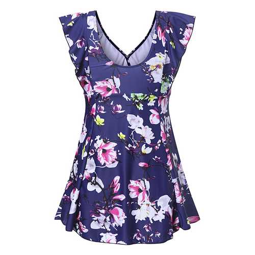 Plus Size Short Sleeves Wireless Swimdresses