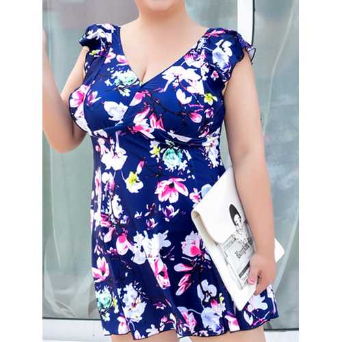 Plus Size Short Sleeves Wireless Swimdresses