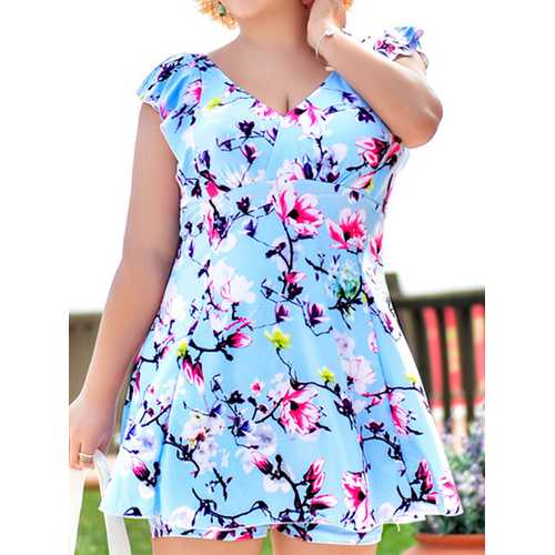 Plus Size Short Sleeves Wireless Swimdresses