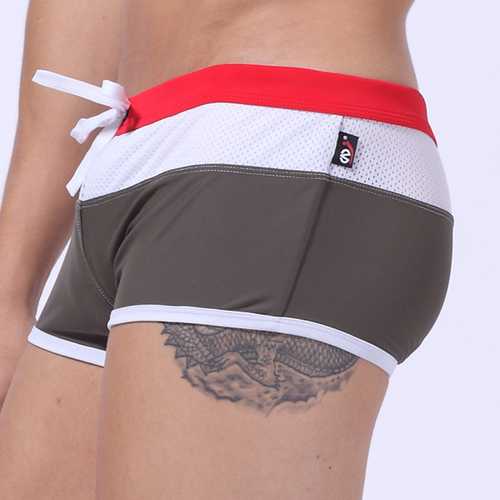 WANGJIANG Mesh Stitching Striped Shorts Breathable Beach Boxers Swimming Trunks