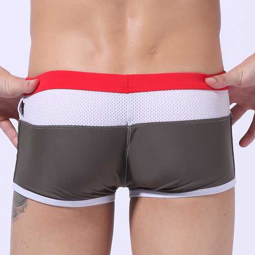 WANGJIANG Mesh Stitching Striped Shorts Breathable Beach Boxers Swimming Trunks