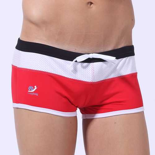 WANGJIANG Mesh Stitching Striped Shorts Breathable Beach Boxers Swimming Trunks