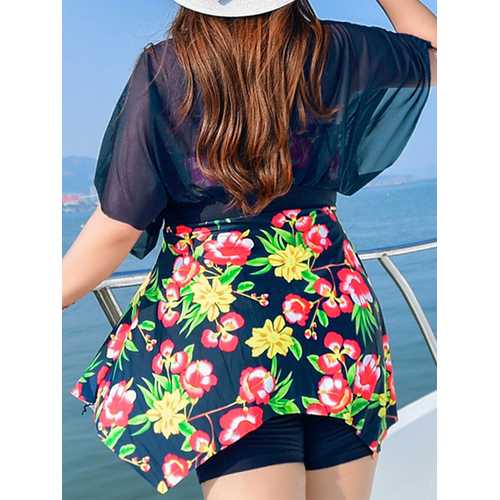 Plus Size Floral Printed Two Pieces Swimdresses