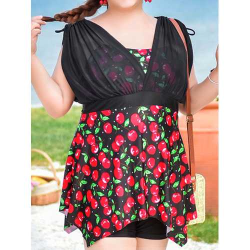 Plus Size Floral Printed Two Pieces Swimdresses