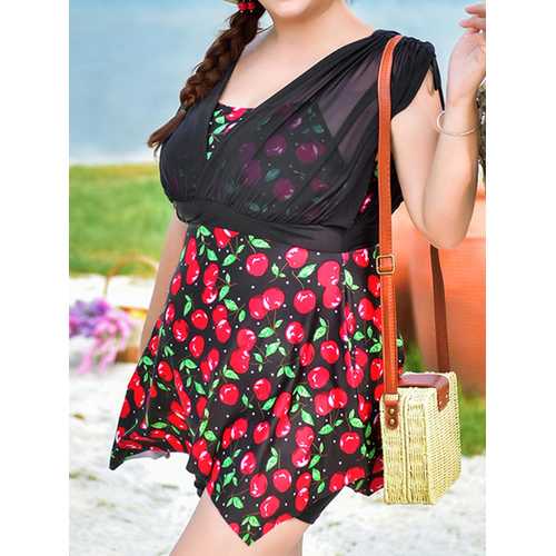 Plus Size Floral Printed Two Pieces Swimdresses