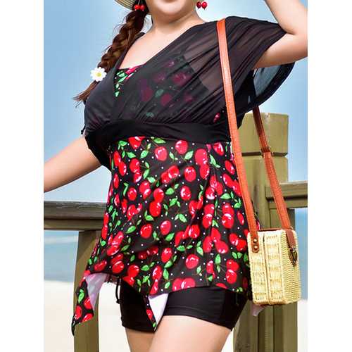 Plus Size Floral Printed Two Pieces Swimdresses