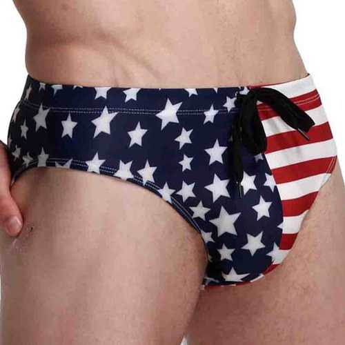 Mens American Flag Printing Beach Sports Briefs Casual Bikini Sexy Low Waist Trunks