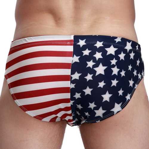 Mens American Flag Printing Beach Sports Briefs Casual Bikini Sexy Low Waist Trunks