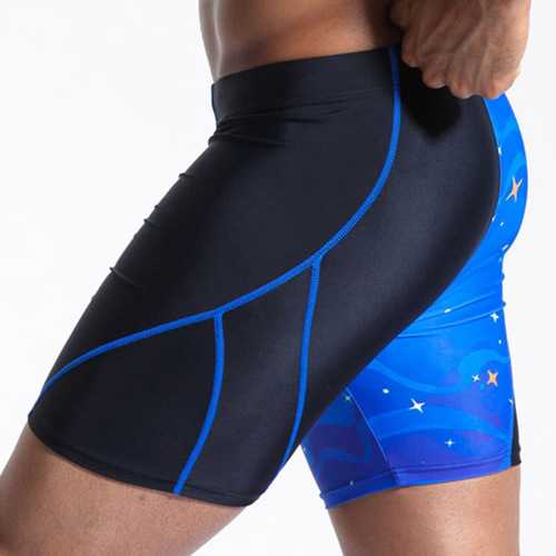 SUPERBODY Mens Beach Shorts Stitching Bodybuilding Sports Swimming Printing Fitness Shorts