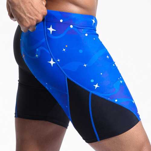 SUPERBODY Mens Beach Shorts Stitching Bodybuilding Sports Swimming Printing Fitness Shorts